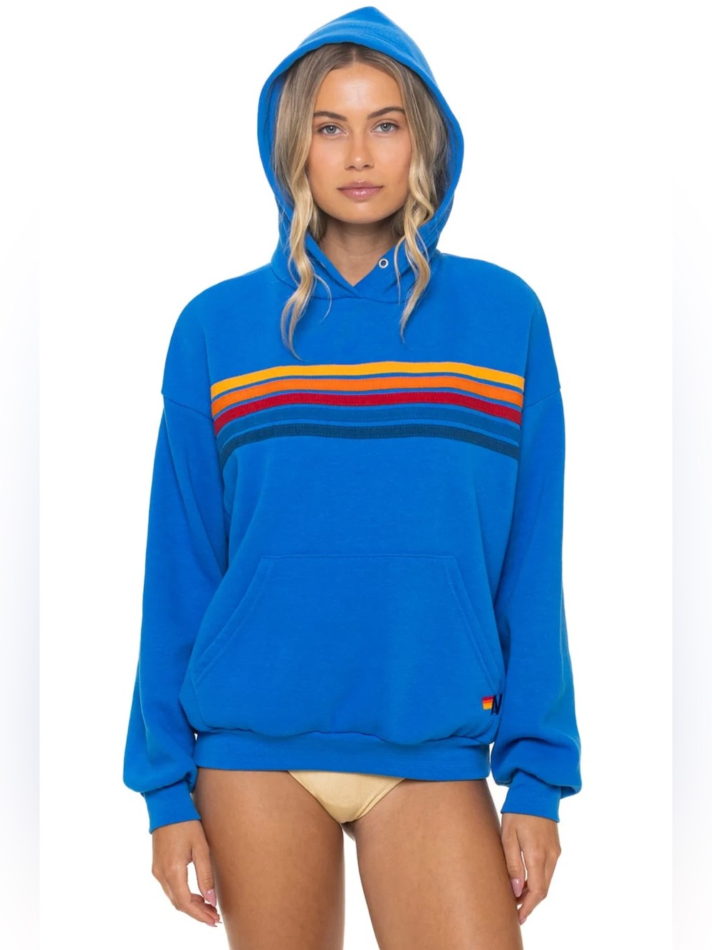 NWT Aviator Nation 5 STRIPE RELAXED PULLOVER HOODIE in 🌊 OCEAN